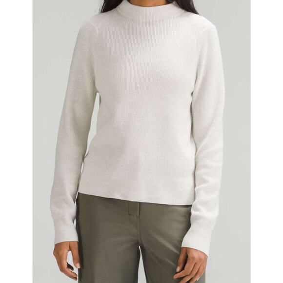 Lululemon‎ Cotton-Blend Mock Neck Sweater Plus Size 1X Heathered Bone Pullover - Picture 1 of 8